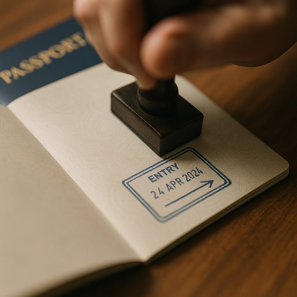 casablanca airport - hand stamping passport at Morocco customs and border control entry