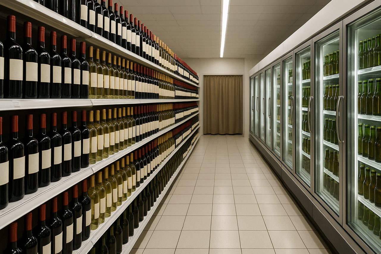 alcohol in morocco - Carrefour supermarket alcohol aisle with Moroccan wines and local beer